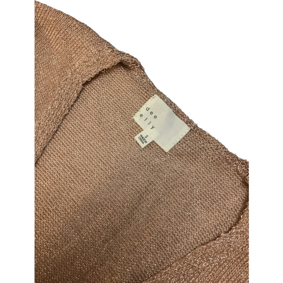 Dee Elly Metallic Shimmer Cropped Front Tie Bell Long Crochet Sleeve Rose Gold S - Picture 11 of 12